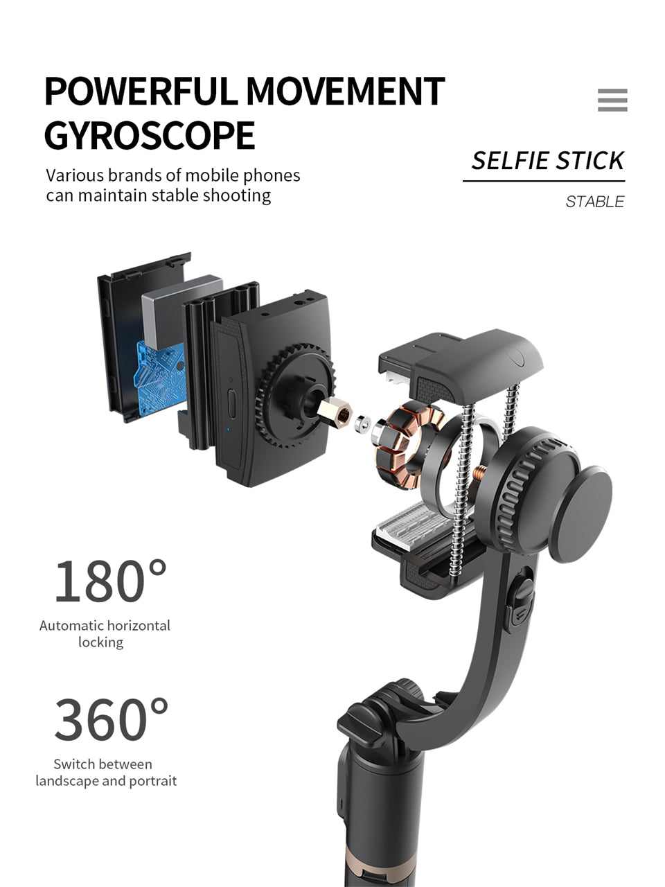 Foldable Wireless Gimbal Stabilizer With Selfie Stick, Bluetooth Remote Control Tripod