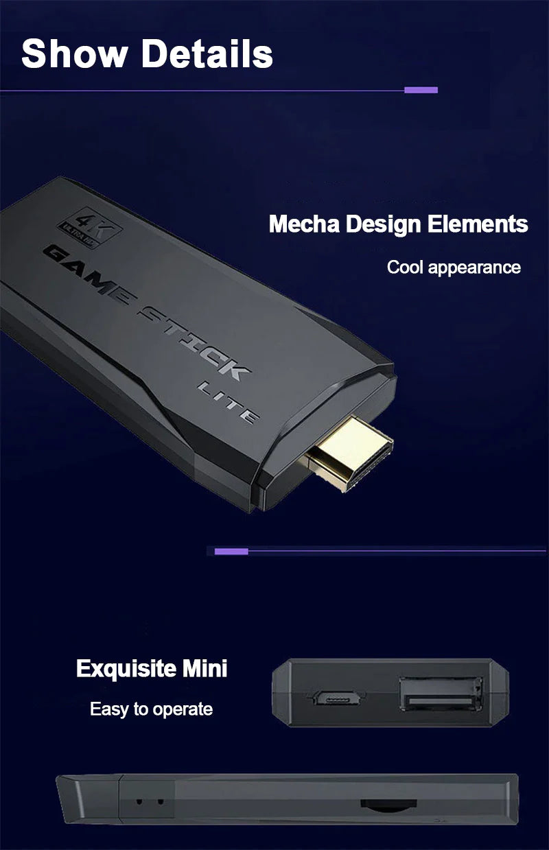 4K HDMI TV Retro Video Game Stick Game Gaming Console Pocket Arcade With 20000 Games & 2 Wireless Controller
