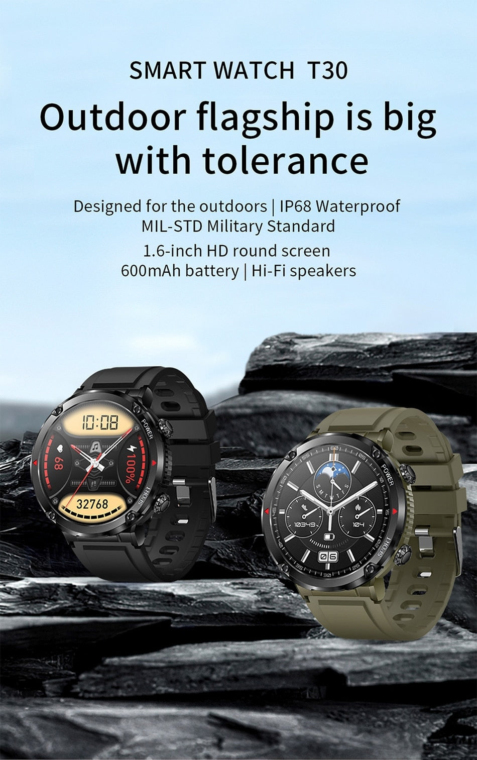 Military Standard  Bluetooth Smart Watch Fitness Activity Tracker Pedometer For Men & Women With Haert Rate Monitor Smartwatch For Apple iPhone Samsung Android iOS