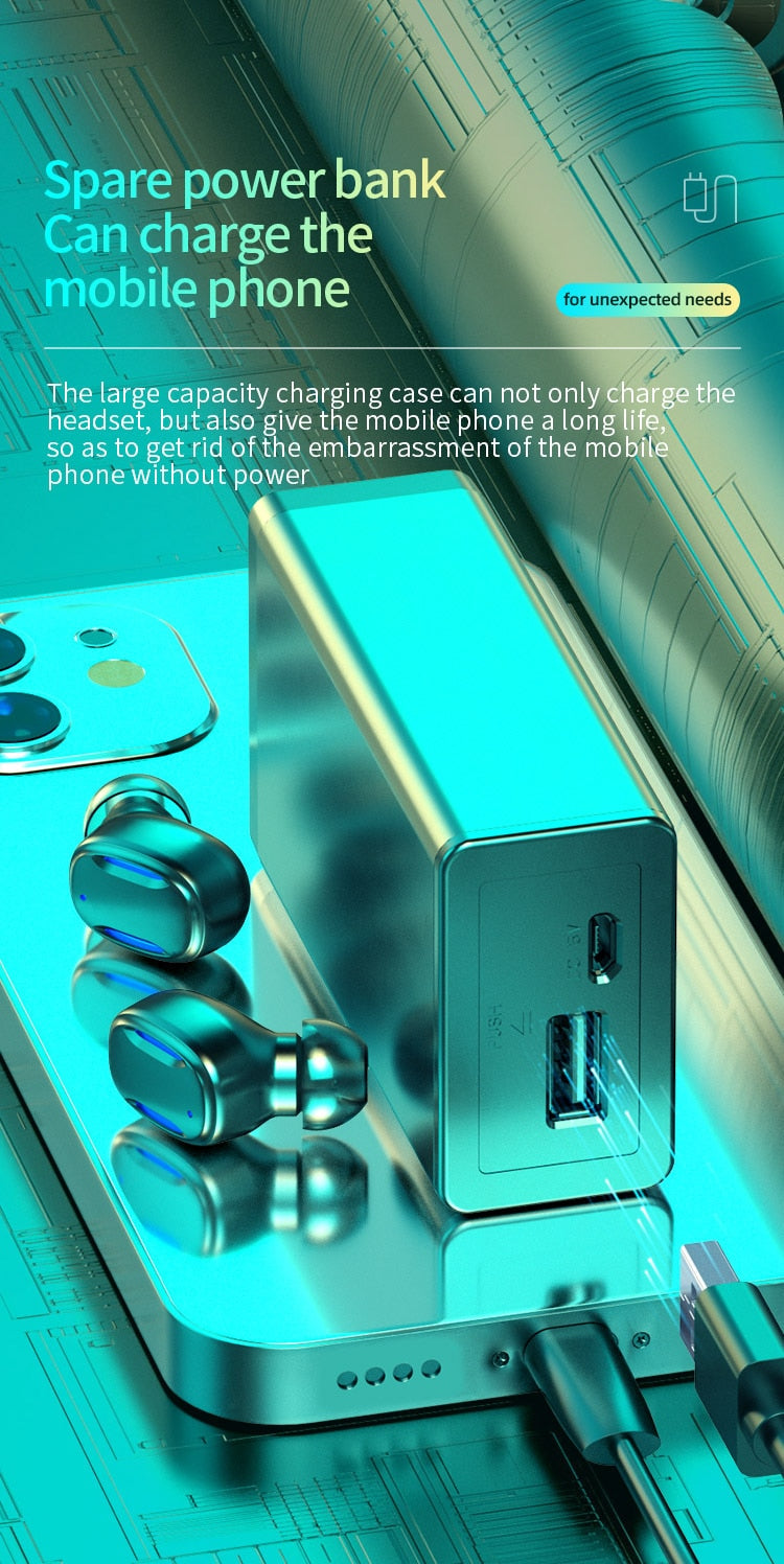 SonicStride-A22 LED Stereo Touch Control Bluetooth Wireless Waterproof Earphones Earbuds Headphones With Power bank 9D & Surround Sound