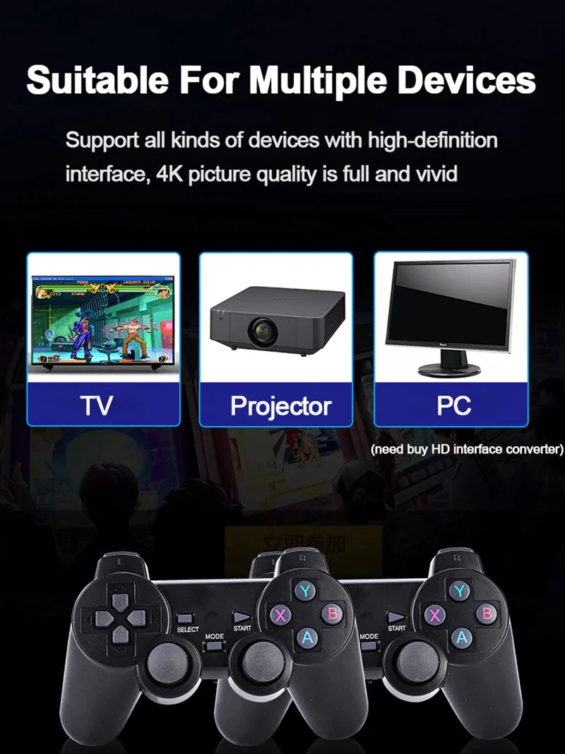 4K HDMI TV Retro Video Game Stick Game Gaming Console Pocket Arcade With 20000 Games & 2 Wireless Controller