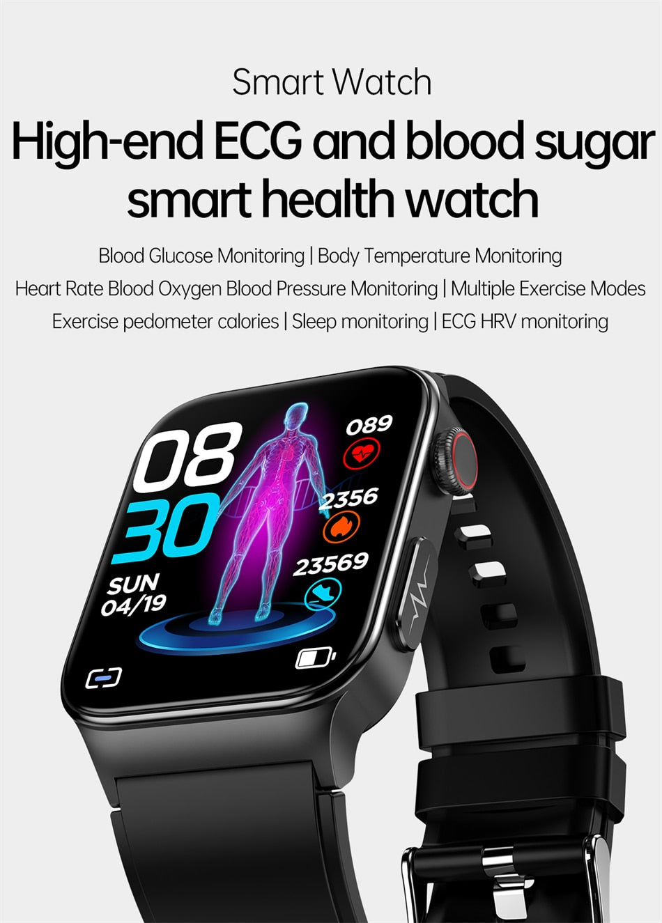 High-End ECG and Blood Sugar Monitoring Waterproof Sports Bluetooth Smart Watch Activity Fitness Tracker Pedometer SmartWatch For Men & Women