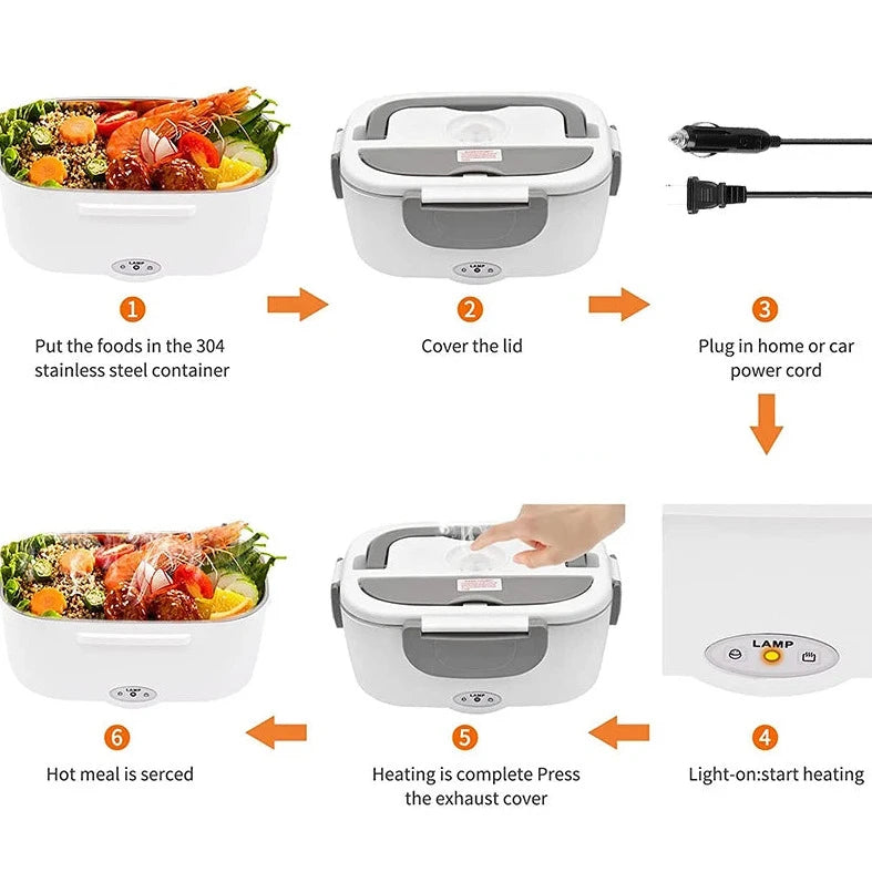 1.5L Portable Electric Heated Car Plug Heating Lunch Box Bento Fast Heating Food Warmer with Food Grade Stainless Steel Container
