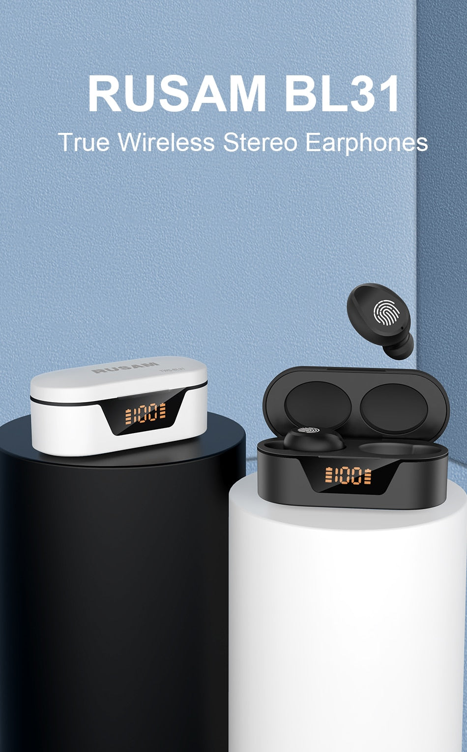 SonicStride-T31 LED Stereo Touch Control Bluetooth Wireless Waterproof Earphones Earbuds Headphones With Charging Case 9D & Surround Sound