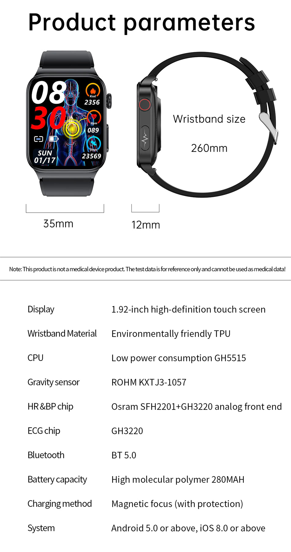 High-End ECG and Blood Sugar Monitoring Waterproof Sports Bluetooth Smart Watch Activity Fitness Tracker Pedometer SmartWatch For Men & Women