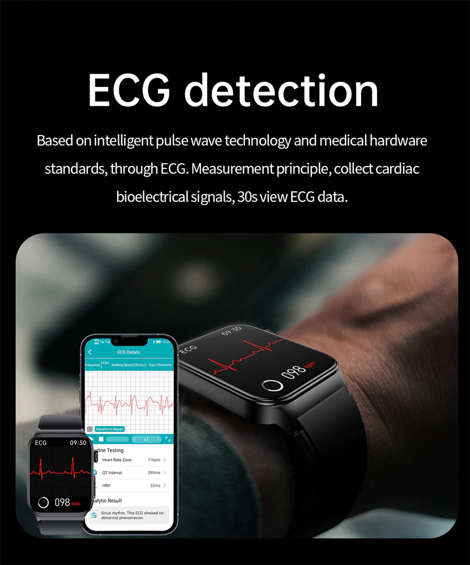 High-End ECG and Blood Sugar Monitoring Waterproof Sports Bluetooth Smart Watch Activity Fitness Tracker Pedometer SmartWatch For Men & Women