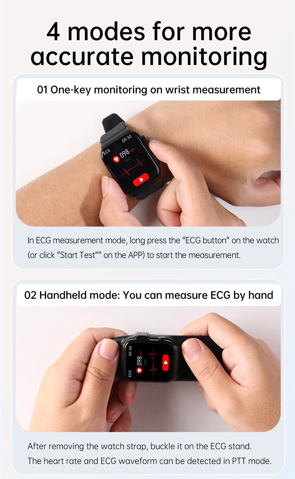 High-End Glucose and ECG Monitoring Smart Watch For Apple iPhone Samsung Android iOS