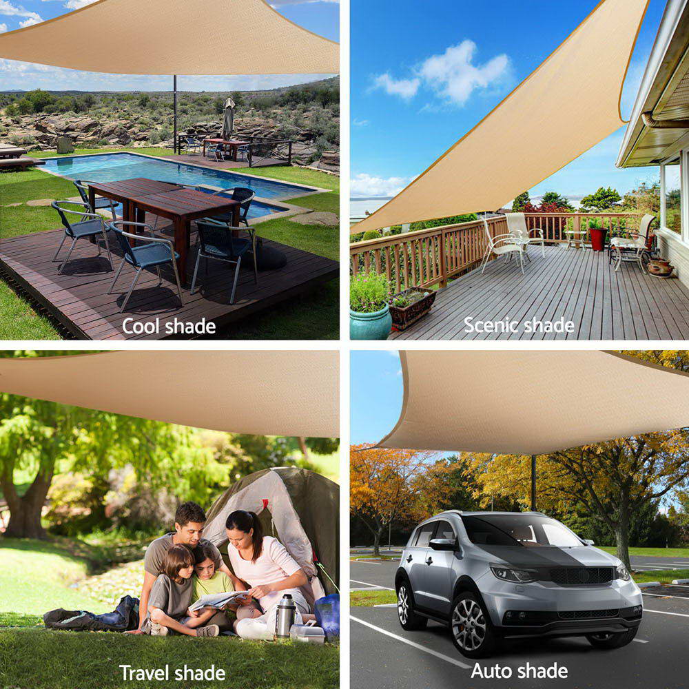 Instahut Shade Sail 5x5x5m Triangle 185GSM 95% Sand Shade Cloth