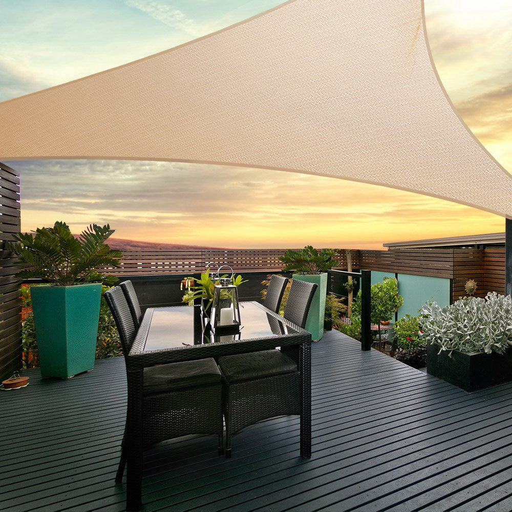 Instahut Shade Sail 5x5x5m Triangle 185GSM 95% Sand Shade Cloth