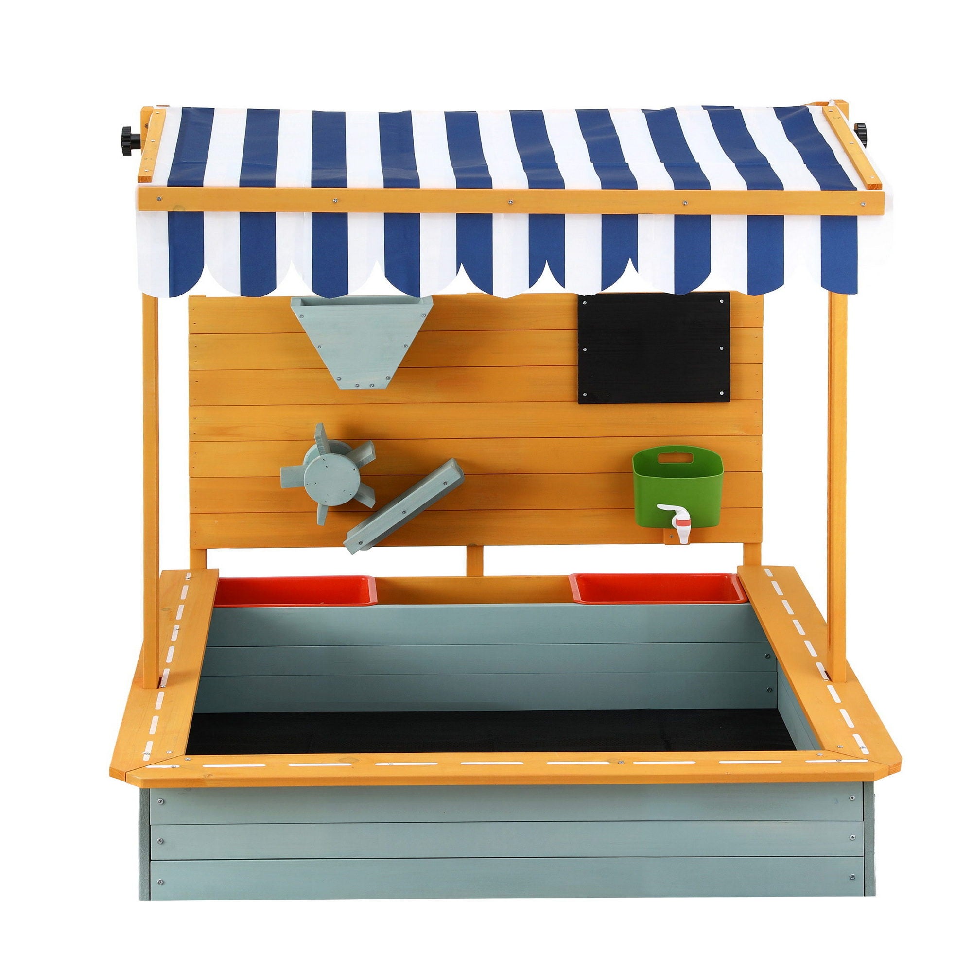 Keezi Kids Sandpit Wooden Canopy Sandbox With Cover Funnel Outdoor Toys 110cm Green
