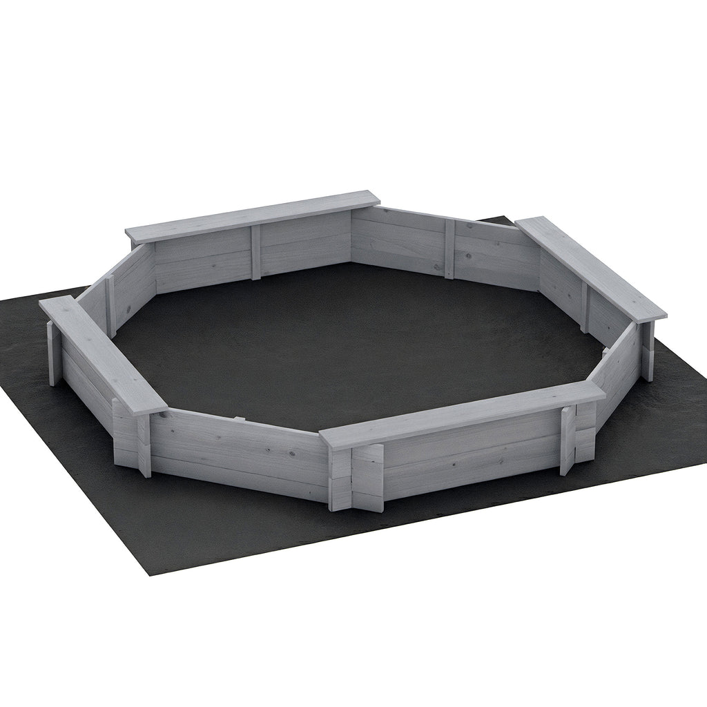 Keezi Kids Sandpit Wooden Round Sand Pit with Cover Bench Seat Beach Toys 182cm Grey