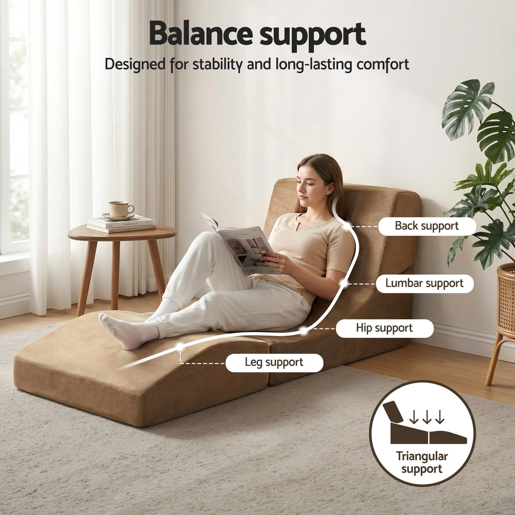 Artiss Folding Sofa Bed Convertible Armless Foam Floor Futon Lounger Couch Brown