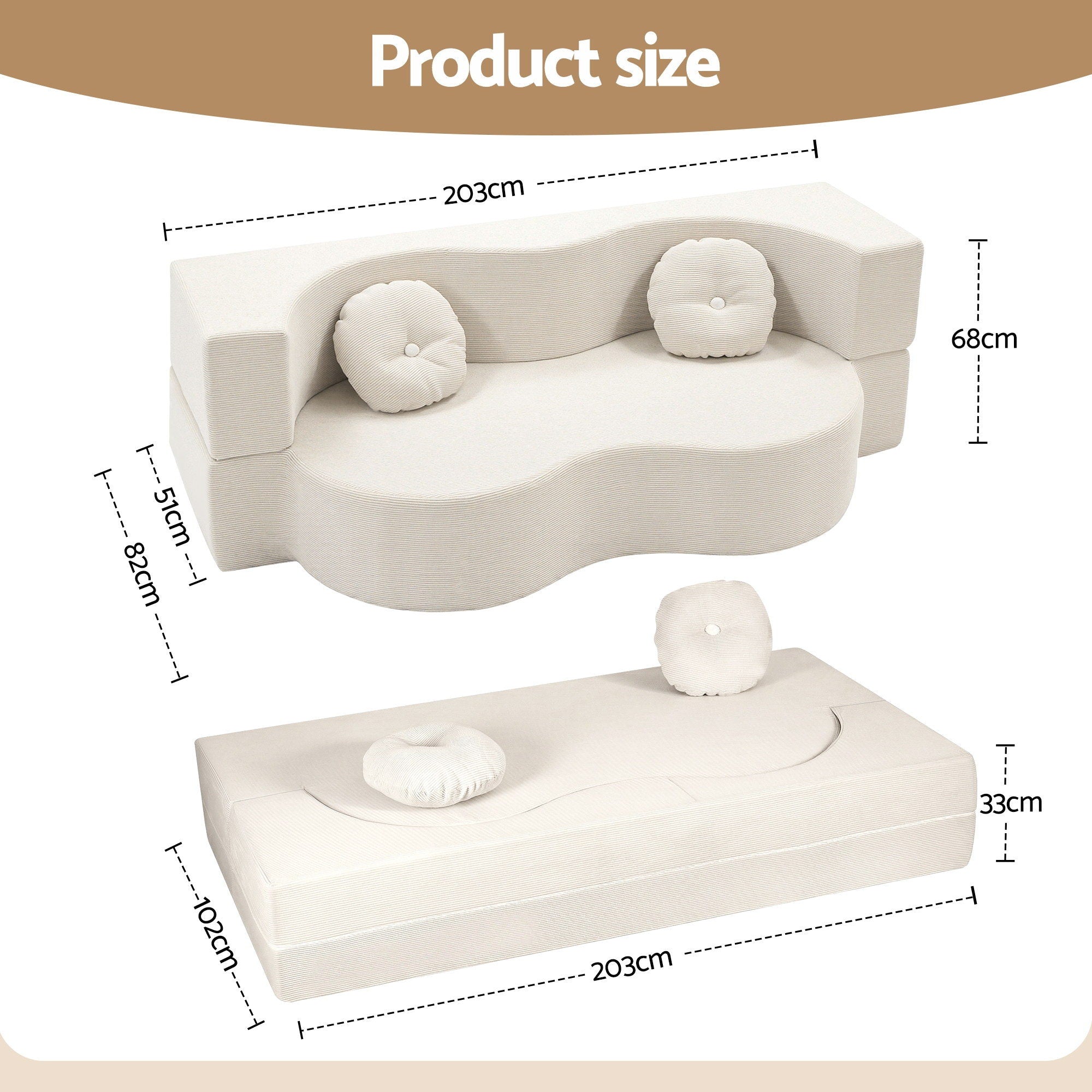 Artiss Folding Sofa Bed Floor Couch 2-in-1 Convertible Futon Loveseat Beige