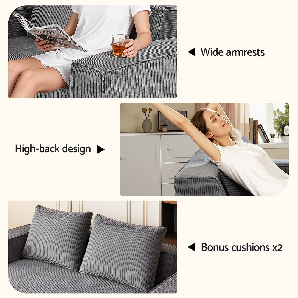Artiss 2 Seater Sofa Loveseat Sofas Bed Couch No Assembly Corduroy Small Couches Apartement