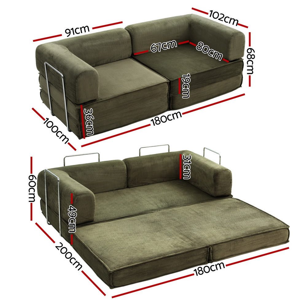 Artiss Convertible Folding Sofa Bed Green