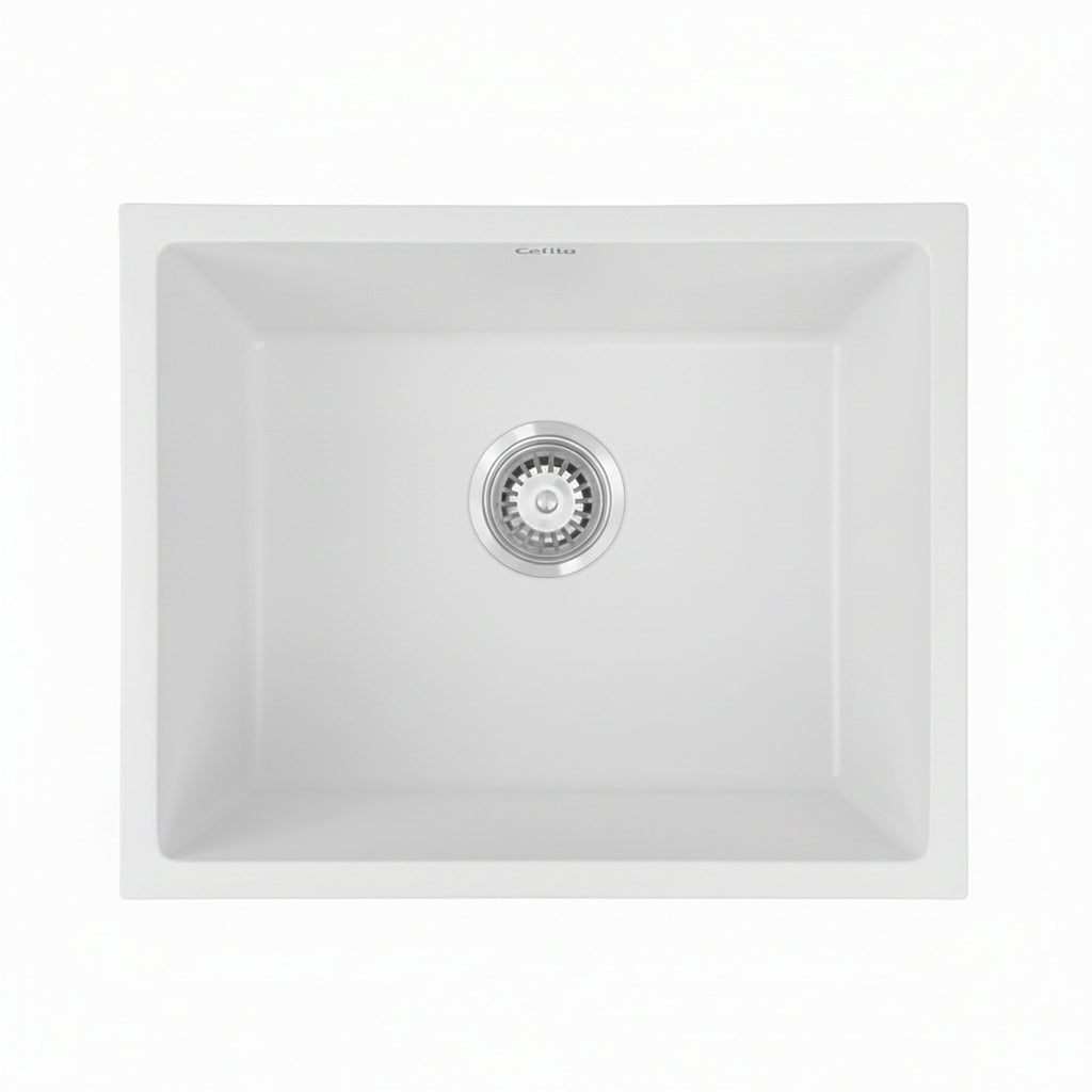 Cefito Kitchen Sink 55x45cm Granite Stone Sink Single Bowl White