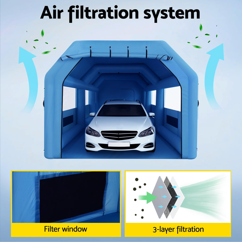 Giantz Inflatable Spray Booth Car Paint Tent 1000X500X350cm 2 Blowers Filter Mobile Garage Workstation