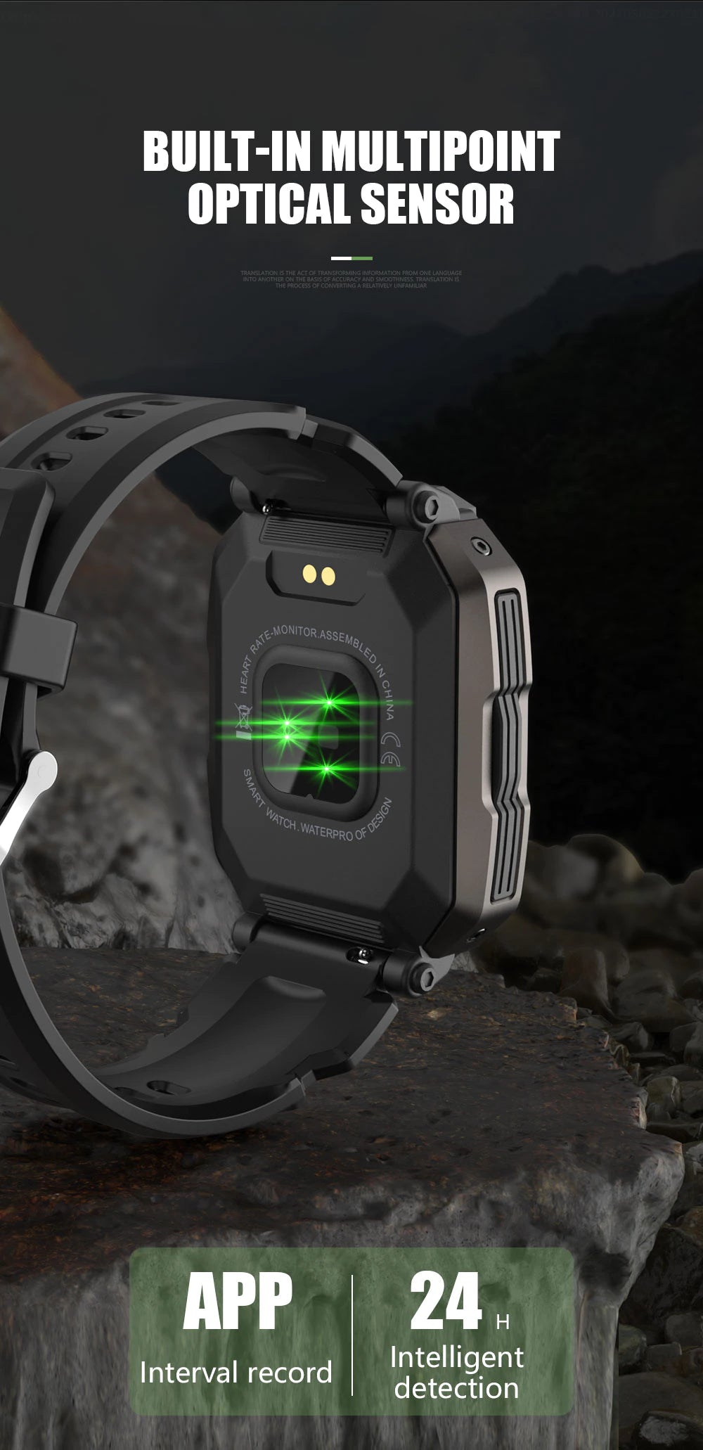 Military Rugged Dynamic Dial 5ATM Deep Waterproof Military Sports Smart Watch Fitness Activity Tracker Pedometer Heart Rate Blood Pressure Monitor
