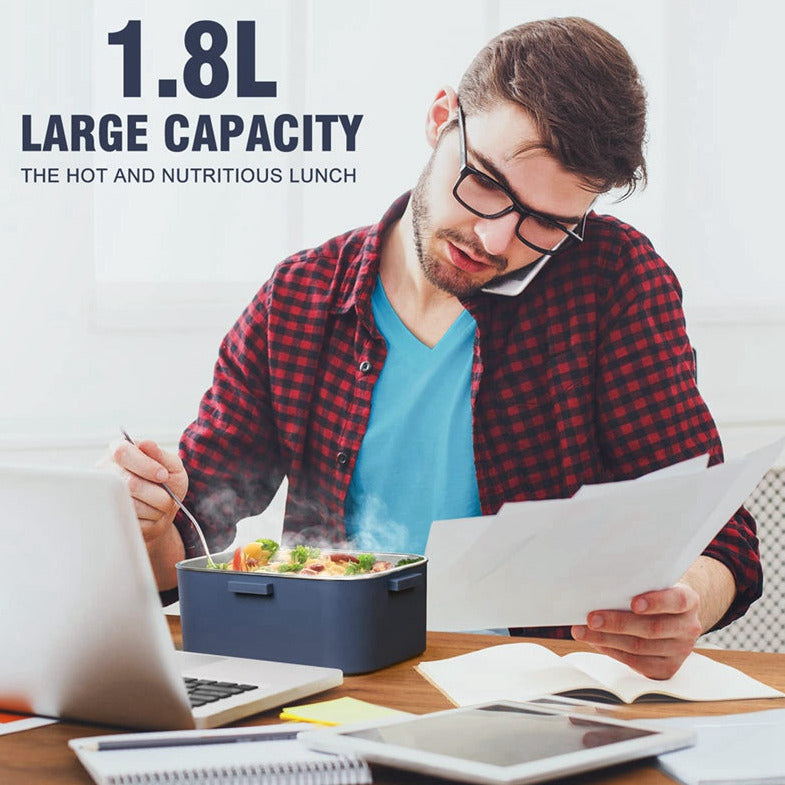 Electric Lunch Box Food Heater Upgraded High Power 75W  With Removable Stainless Steel, 12V, 24V, 110V Portable Self Heating Lunch Box For Car/Truck/Office 1.8L Large Capacity Leakproof Food Warmer