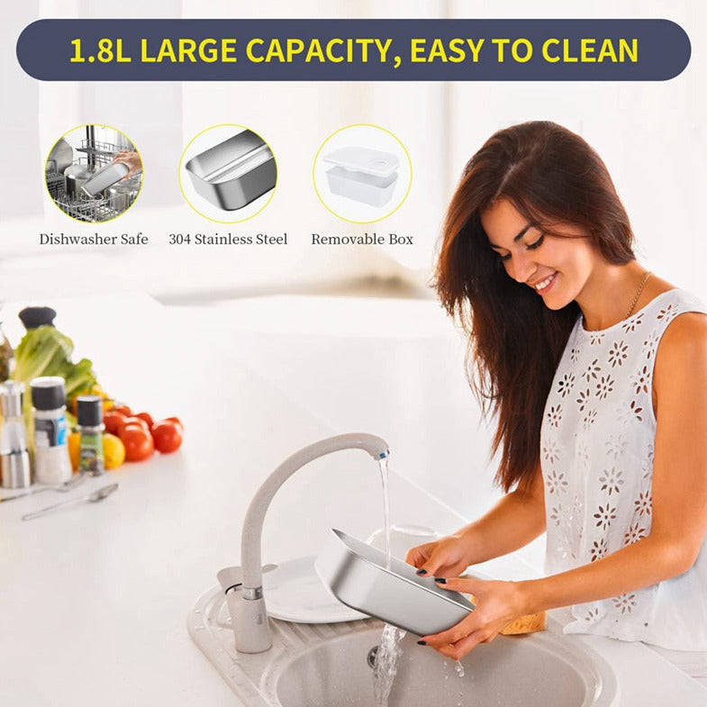 Electric Lunch Box Food Heater Upgraded High Power 75W  With Removable Stainless Steel, 12V, 24V, 110V Portable Self Heating Lunch Box For Car/Truck/Office 1.8L Large Capacity Leakproof Food Warmer