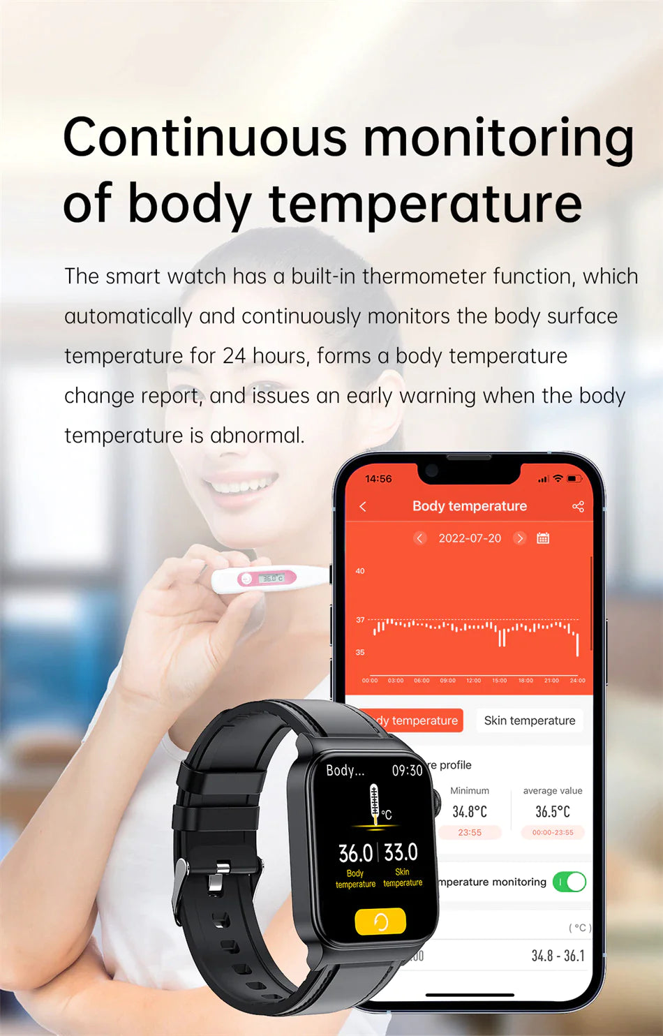 High-End ECG and Blood Sugar Monitoring Sports Smartwatch