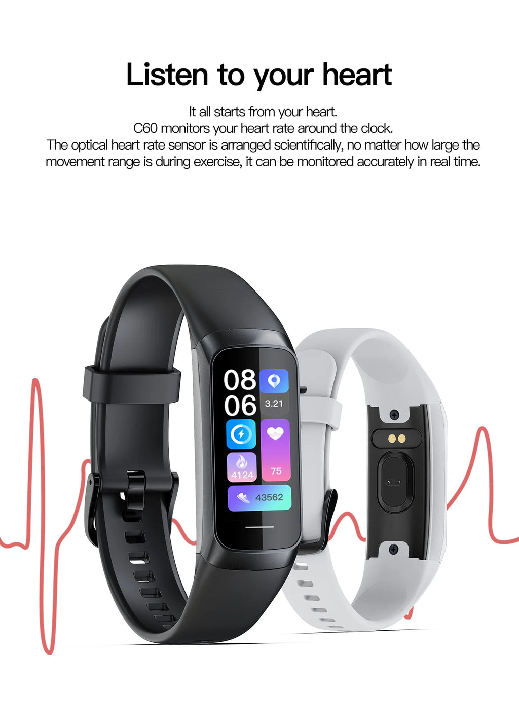fit Smart Fitness Tracker Waterproof Heart bit Rate Blood Pressure Monitor Smartwatch Band