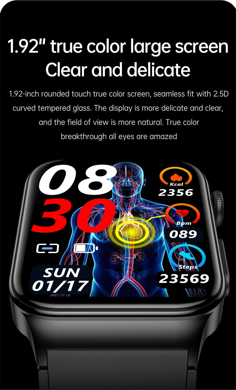 High-End Glucose and ECG Monitoring Smart Watch For Apple iPhone Samsung Android iOS