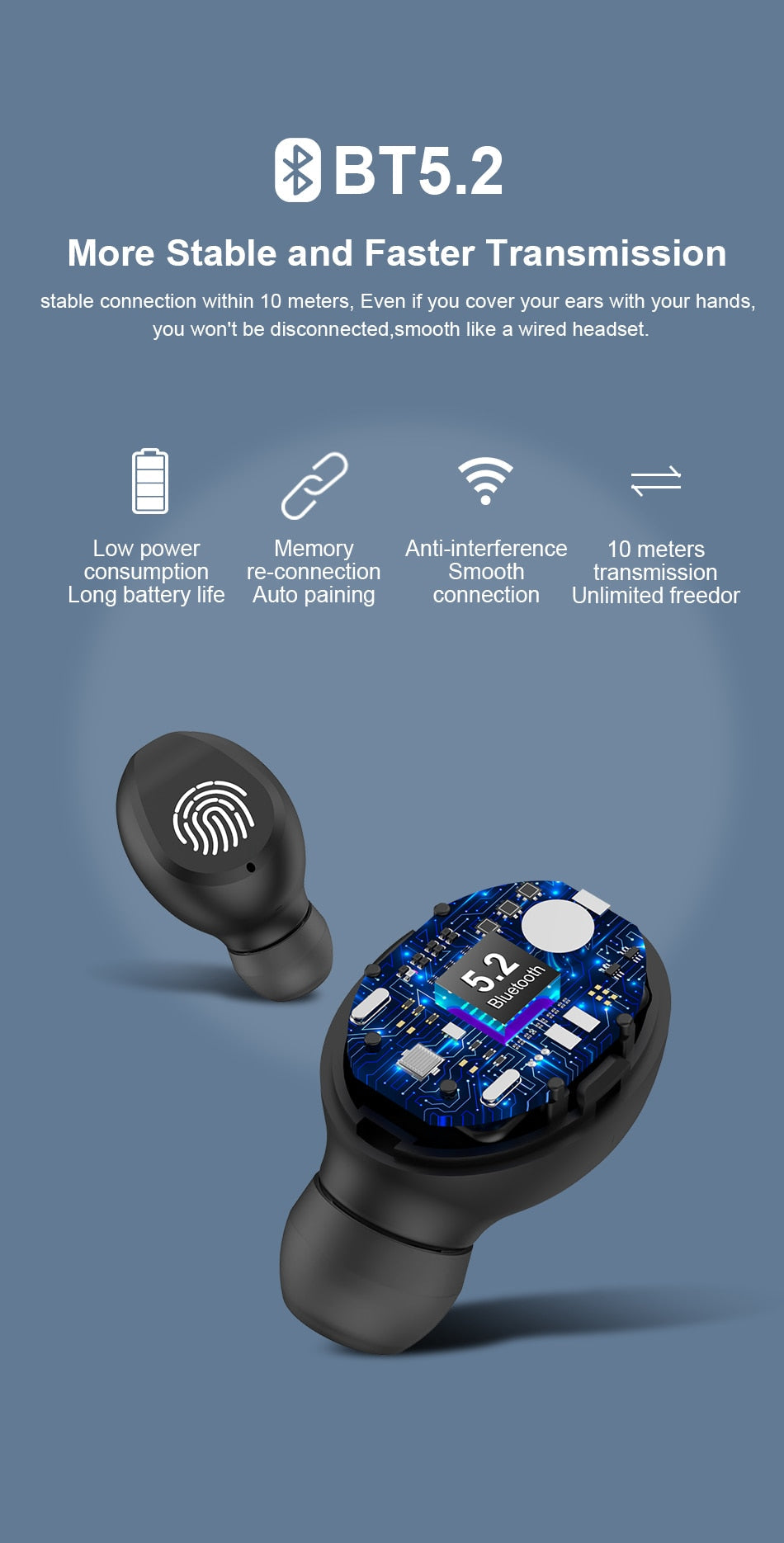 SonicStride-T31 LED Stereo Touch Control Bluetooth Wireless Waterproof Earphones Earbuds Headphones With Charging Case 9D & Surround Sound