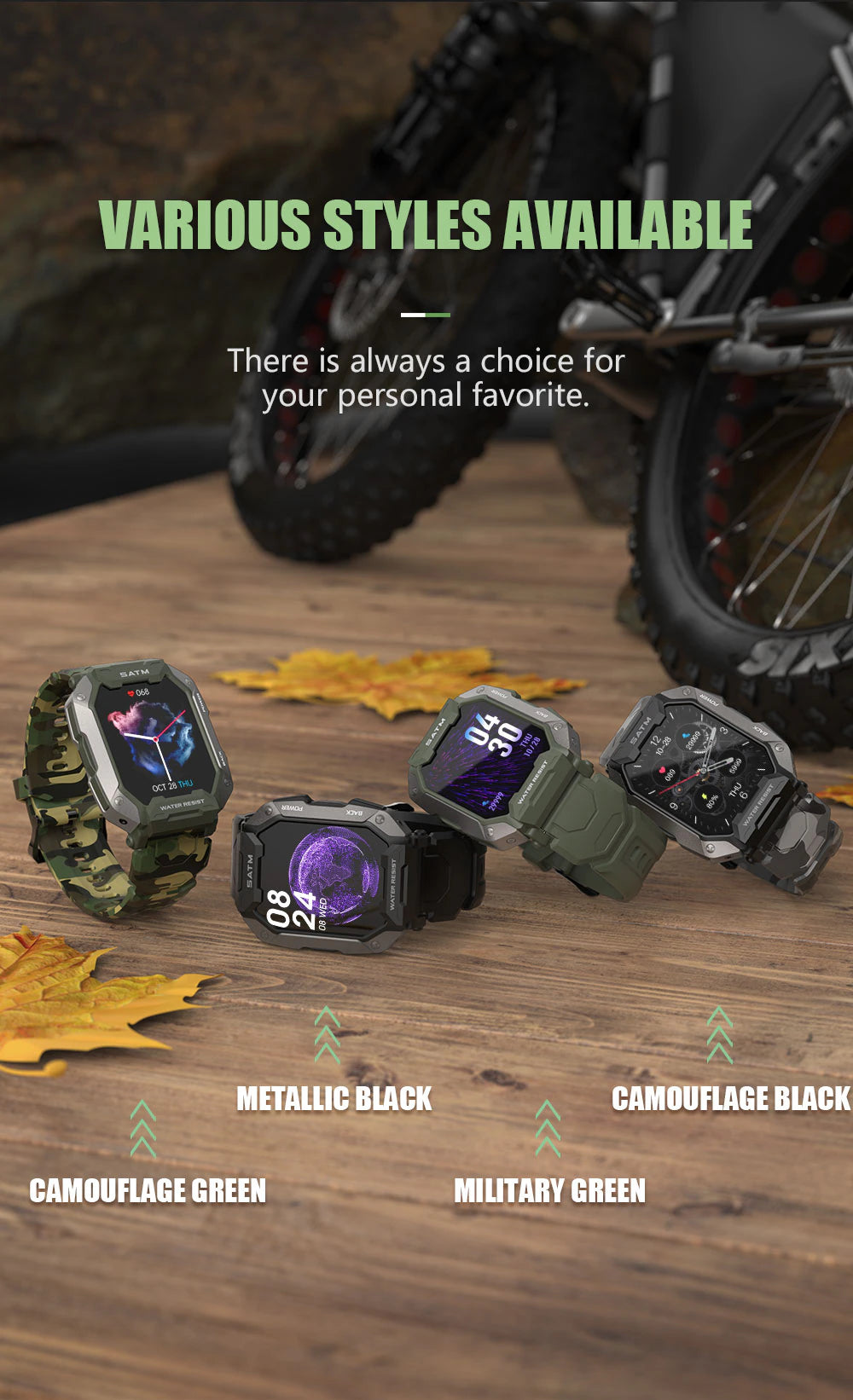 Military Rugged Dynamic Dial 5ATM Deep Waterproof Military Sports Smart Watch Fitness Activity Tracker Pedometer Heart Rate Blood Pressure Monitor