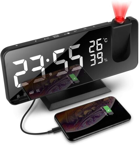 Smart Alarm Clock LED Digital Projection Temperature Time Projector LCD Display