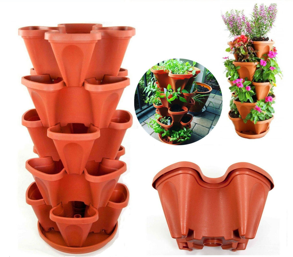 Stackable 5 Tier Vertical Garden Stacking Planters with Tray Flow Grid System