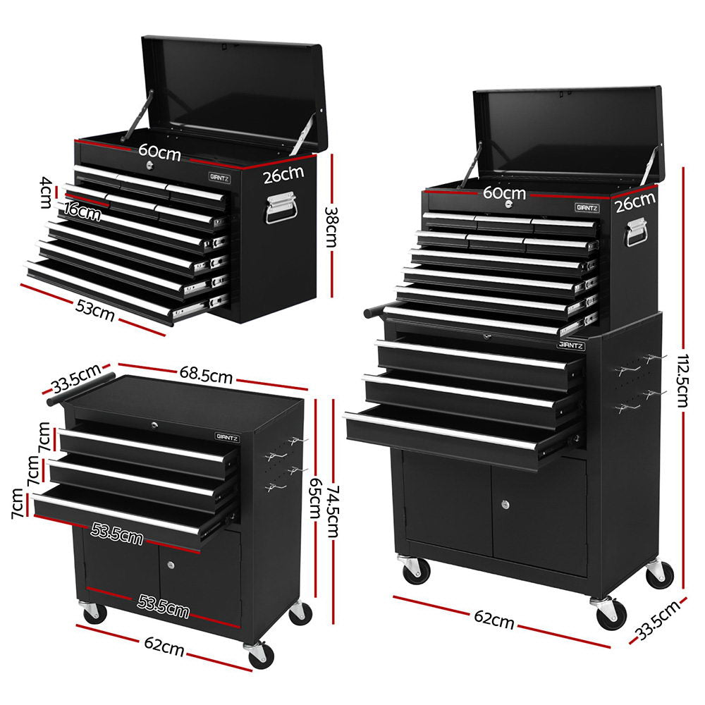 Giantz 13 Drawer Tool Box Cabinet Chest Toolbox Storage Garage Organiser Black