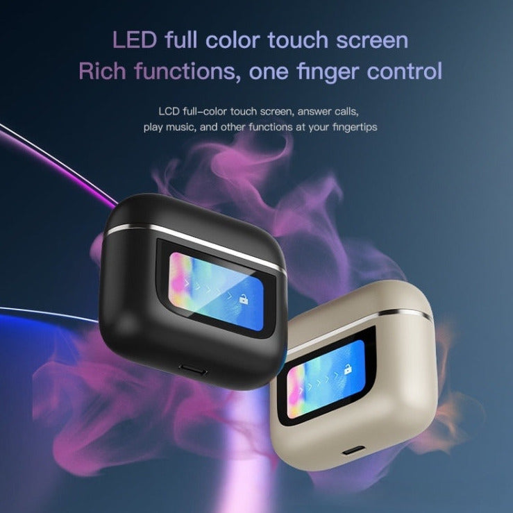 Smart ANC+ENC Earphone Bluetooth 5.3 Interactive Touch Control Color LCD Screen Headphones True Wireless Earbuds With TWS Active Noise Cancellation IPX5 Waterproof Headsets