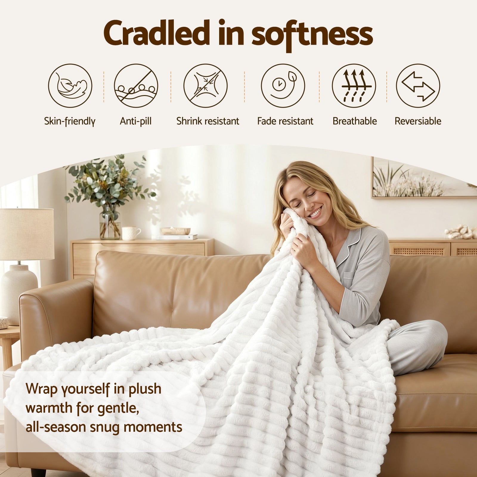Giselle 152x203cm Throw Blanket Queen Fleece Lightweight Cozy Sofa Couch Bed Throw