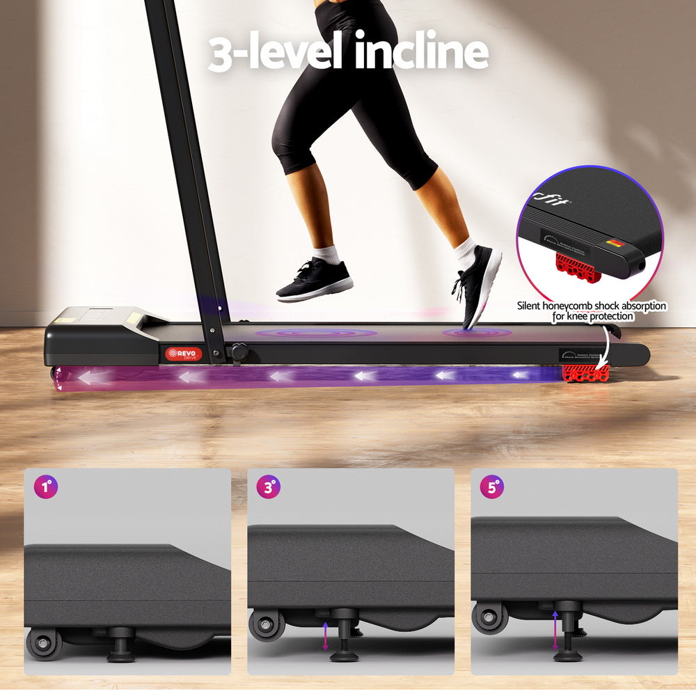 Everfit Treadmill Electric Walking Pad Incline Under Desk 380mm Black
