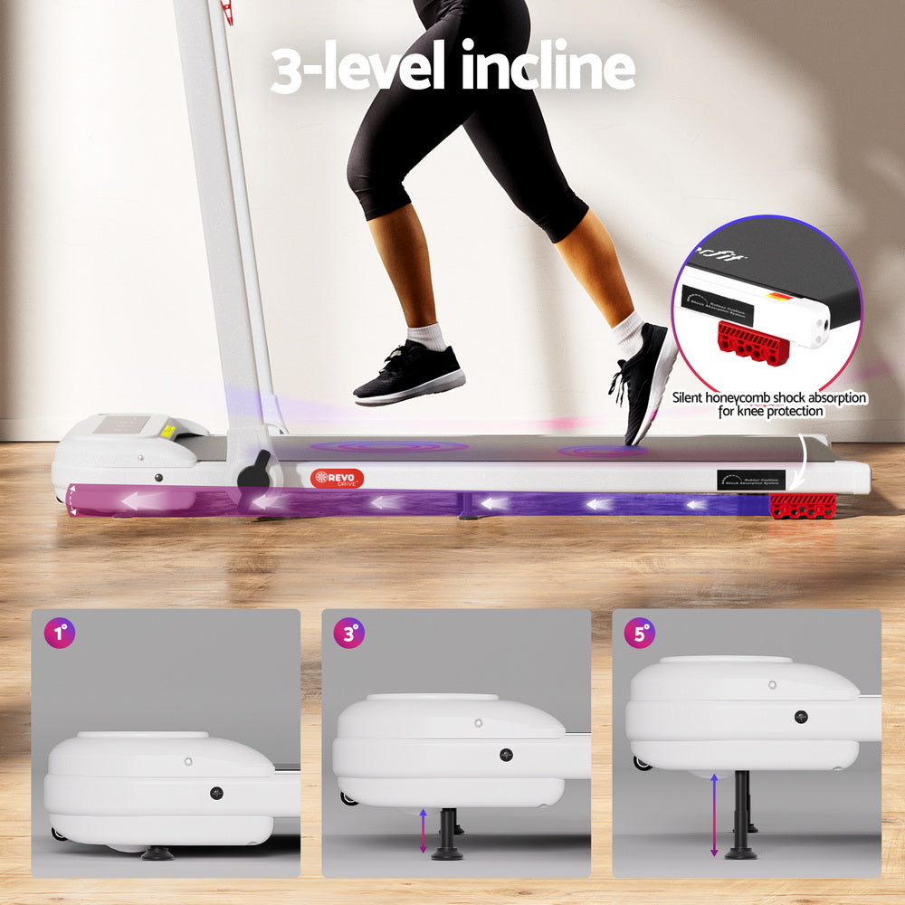 Everfit Treadmill Electric Walking Pad with Incline Foldable for Home Gym White