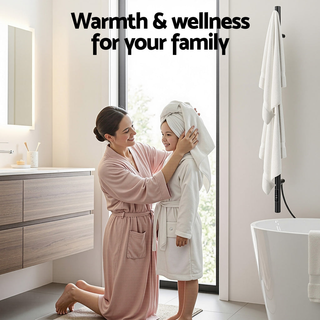 Devanti Heated Towel Rail with Timer Vertical Electric Heater Warmer Rack Black