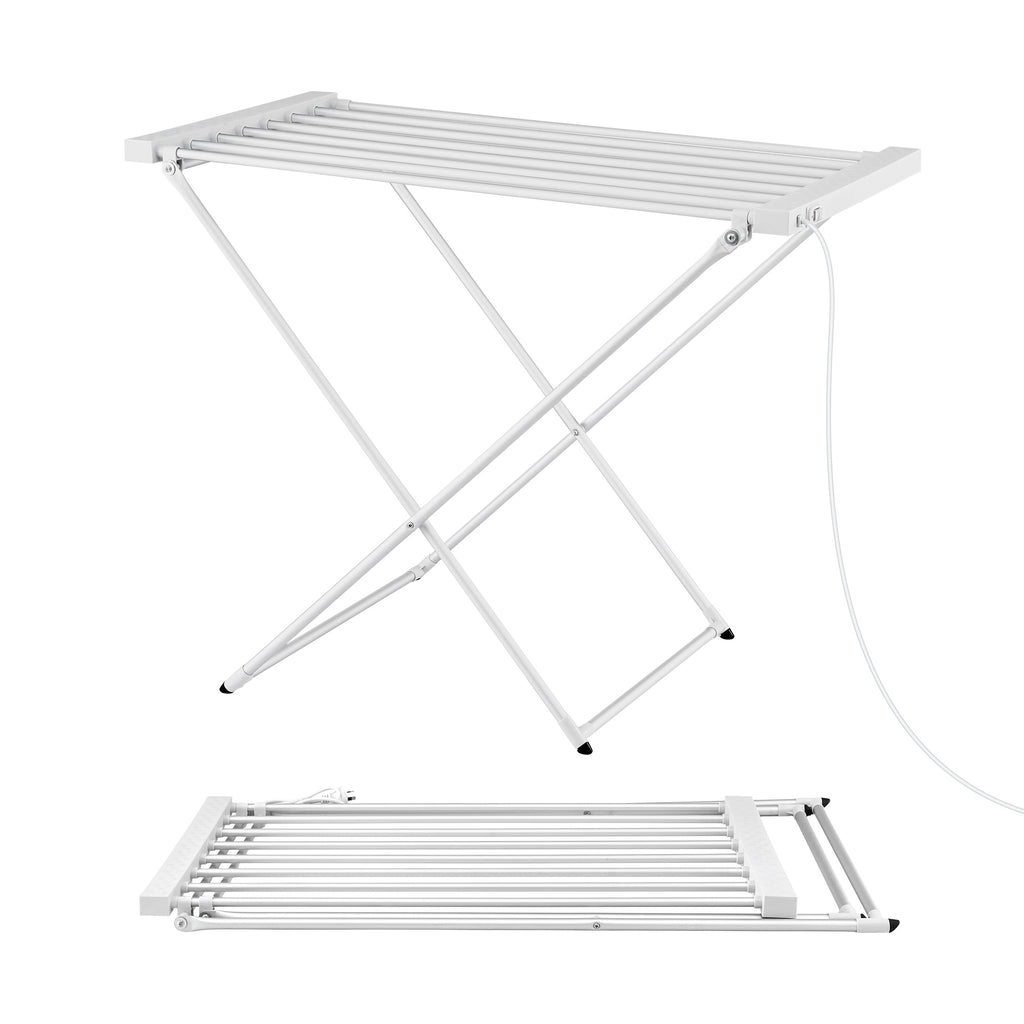 Devanti Heated Towel Rail Electric Clothes Airer Foldable Drying Rack 8 Bars