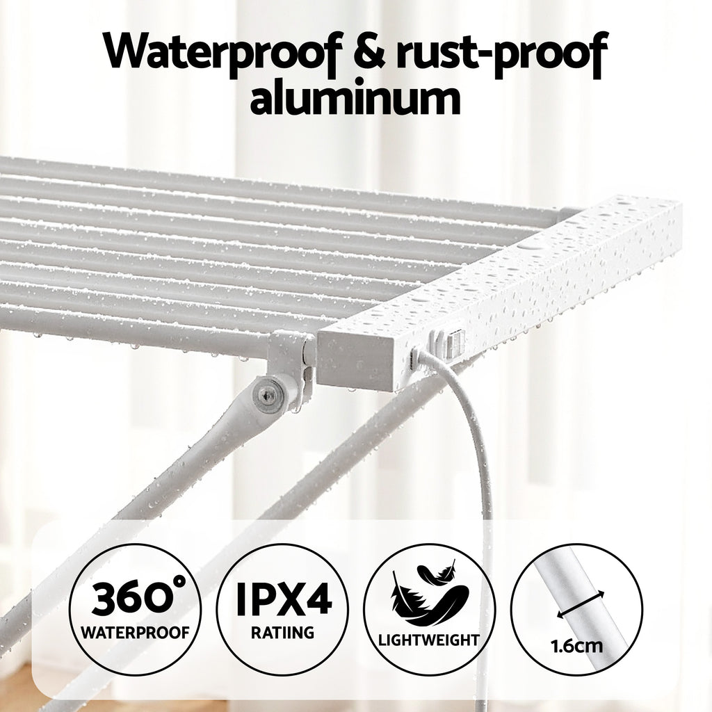 Devanti Heated Towel Rail Electric Clothes Airer Foldable Drying Rack 8 Bars
