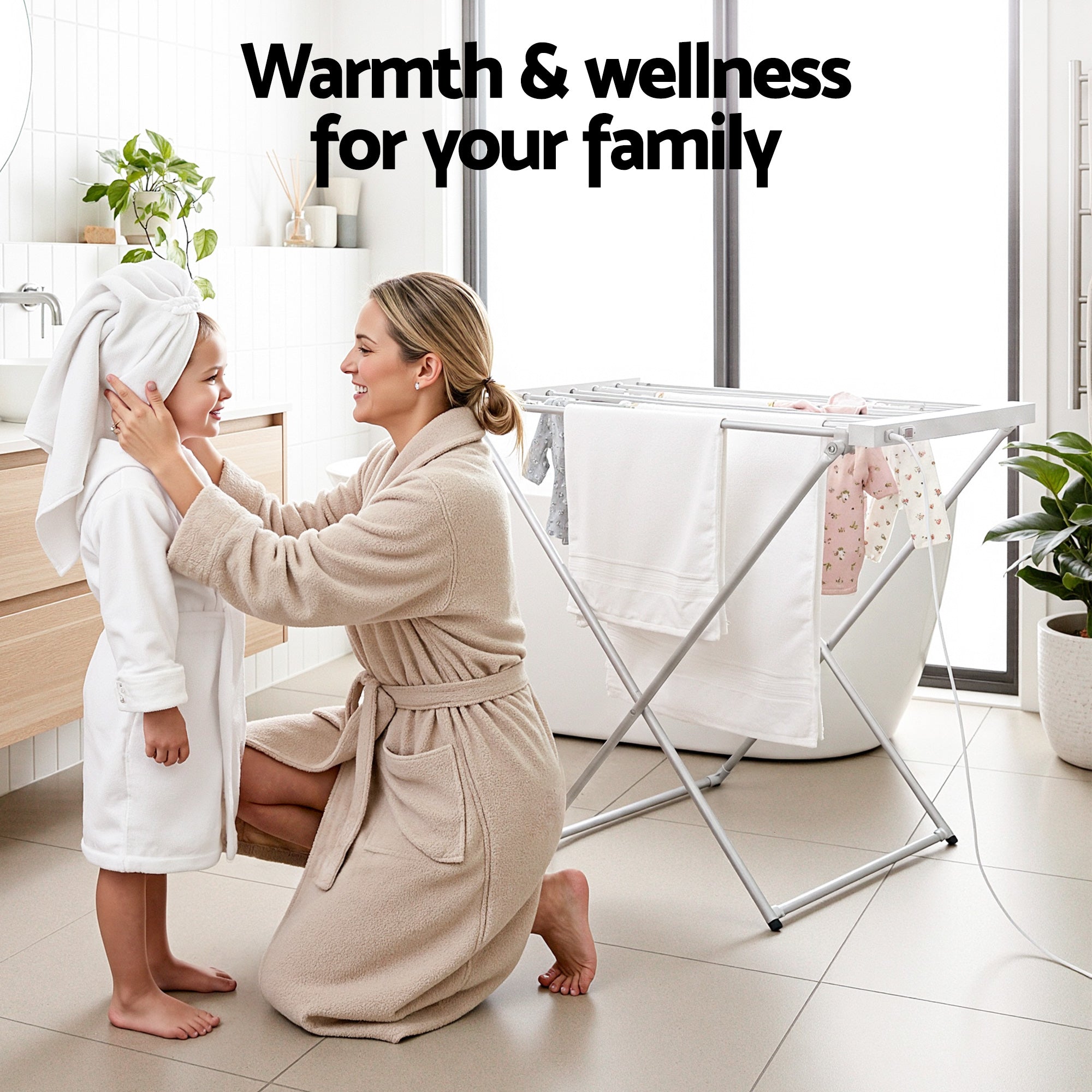 Devanti Heated Towel Rail Electric Clothes Airer Foldable Drying Rack 8 Bars