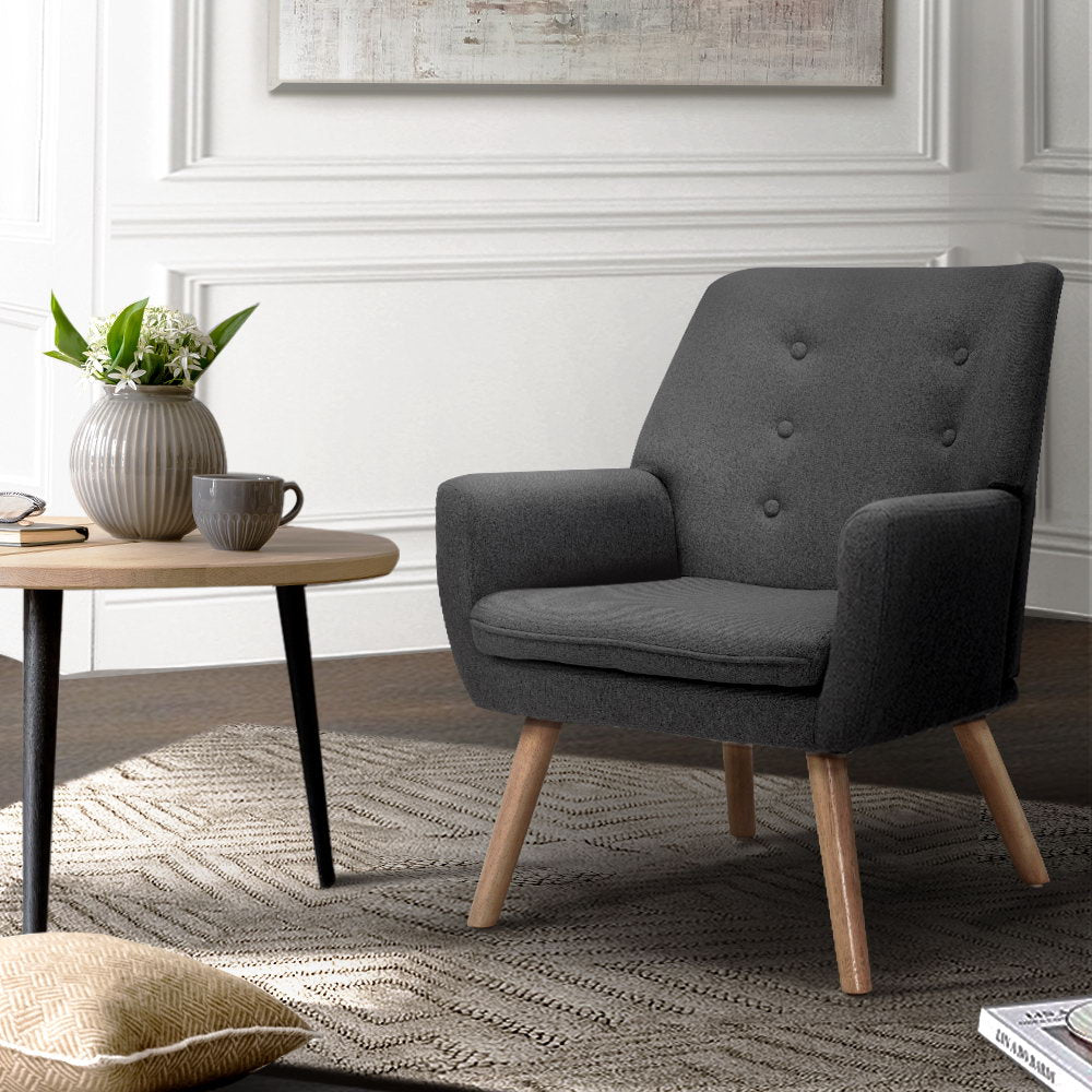 Artiss Armchair Linen Fabric Anne Charcoal