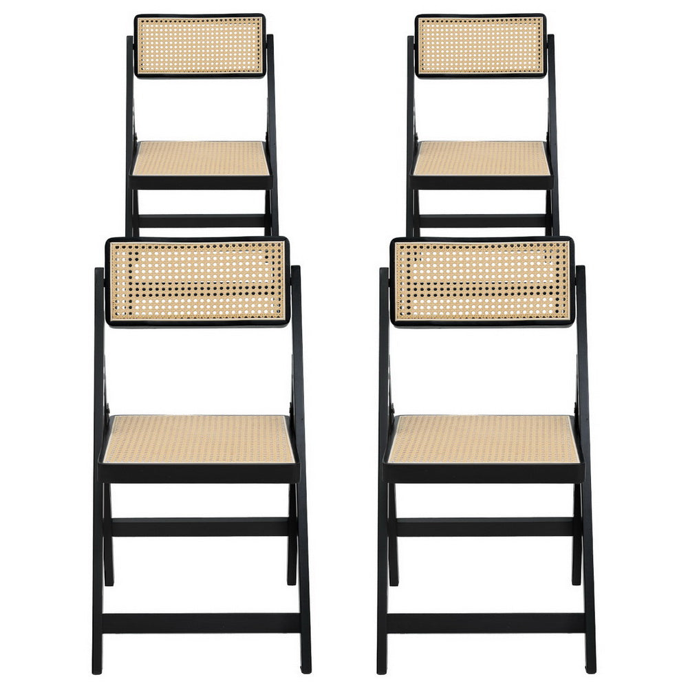 Artiss 4x Dining Chairs Wooden Rattan Foldable Black