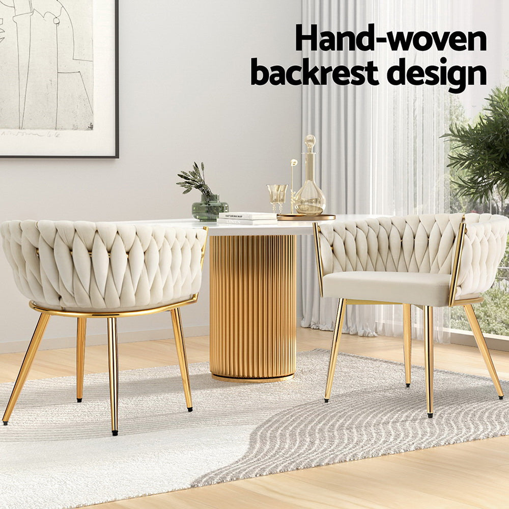 1 Set of 2 Artiss Dining Chairs Velvet Armchair Beige