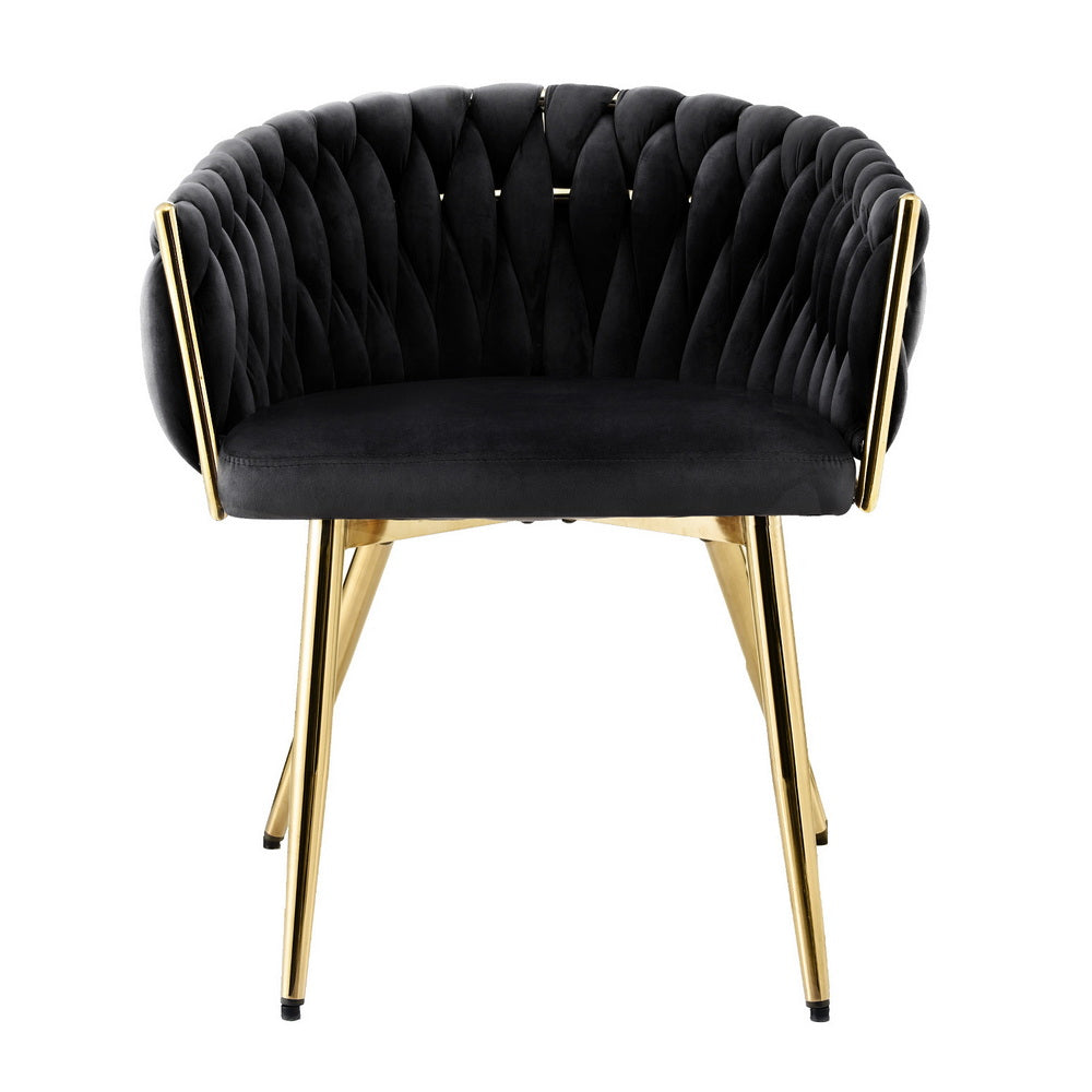 Artiss 1x Dining Chair Armchair Cafe Kitchen Lounge Chairs Velvet Weaving Black
