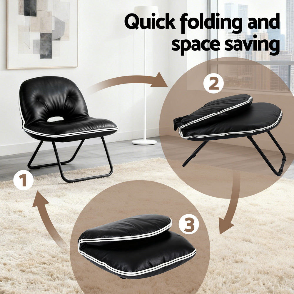 Artiss Foldable Chair 2-In-1 Armchair Lounge Chair Portable Black