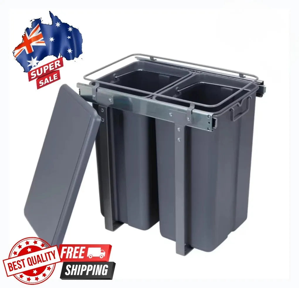2 Section Under the Sink Pull Out Dual Rubbish Bins Kitchen Cupboard Trash AU