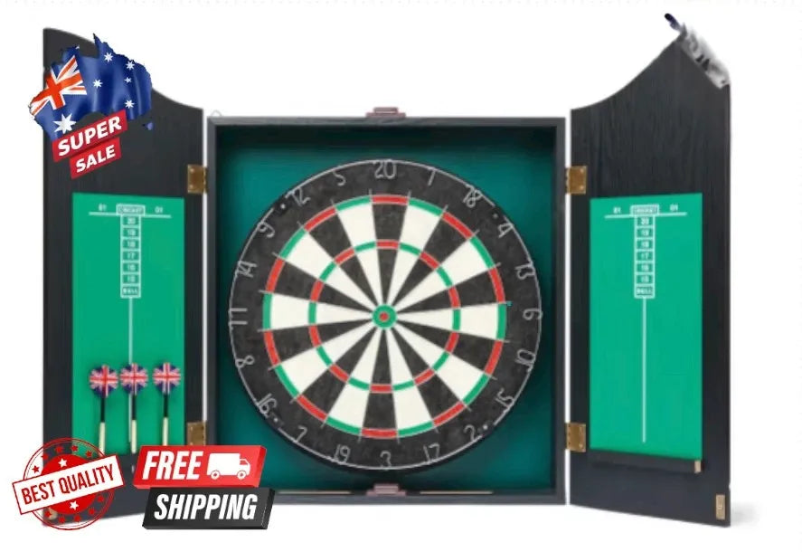 Dartboard Wooden Cabinet With Score Dart Board Game Set Darts Pub Style Games-AU