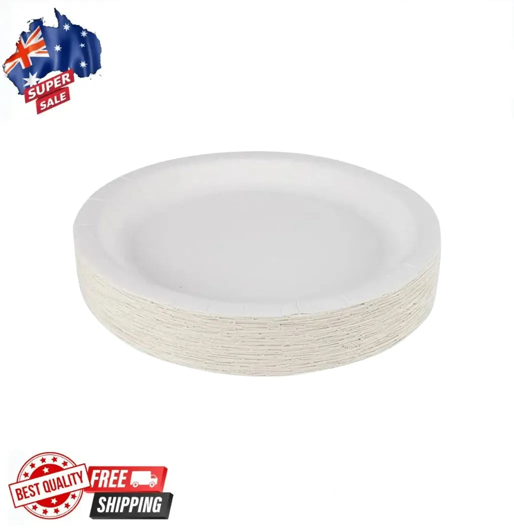 NEW 50 Piece White Round Paper Plates Serve Snacks and Meals Ideal for Parties