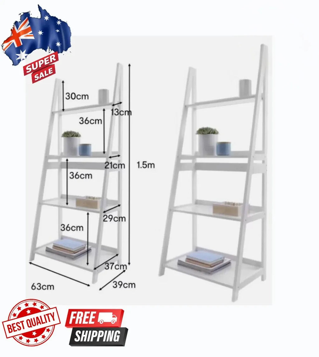 4 Tier Ladder Shelf Display Storage White Rack Stand