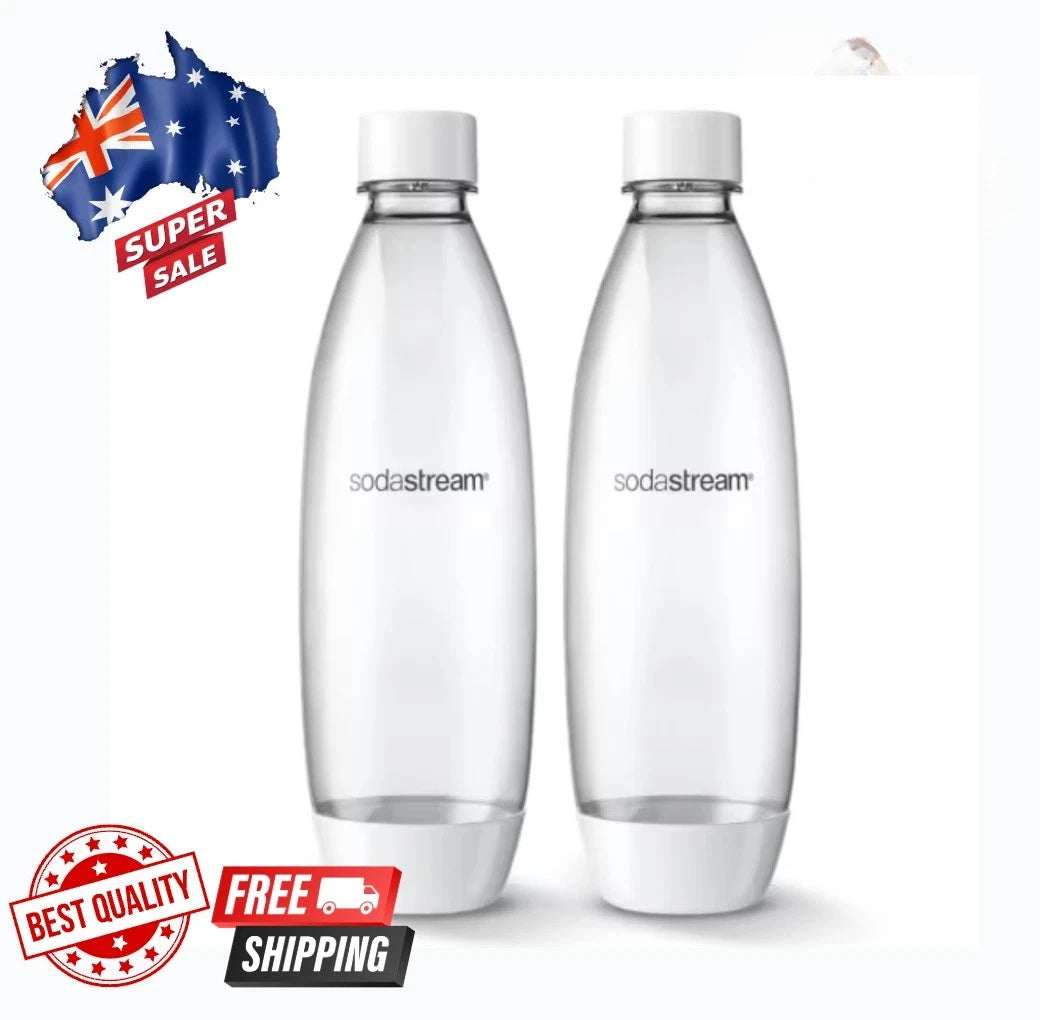 2 Pack 1L SodaStream Fuse White Bottles Dishwasher Safe Carbonating Sparkling